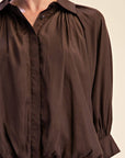 Yvette Puff Sleeve Top-Brown