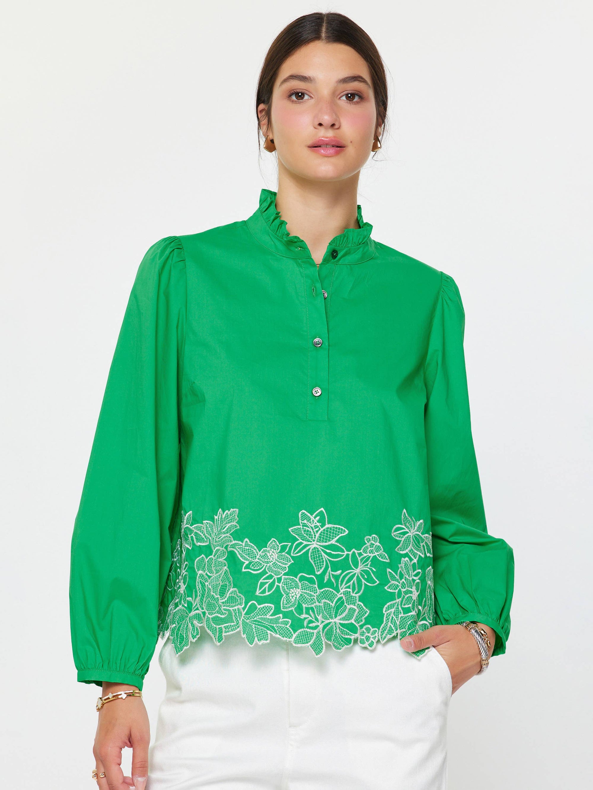 Threaded Bloom Long Sleeve Top-Spring Green