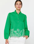 Threaded Bloom Long Sleeve Top-Spring Green