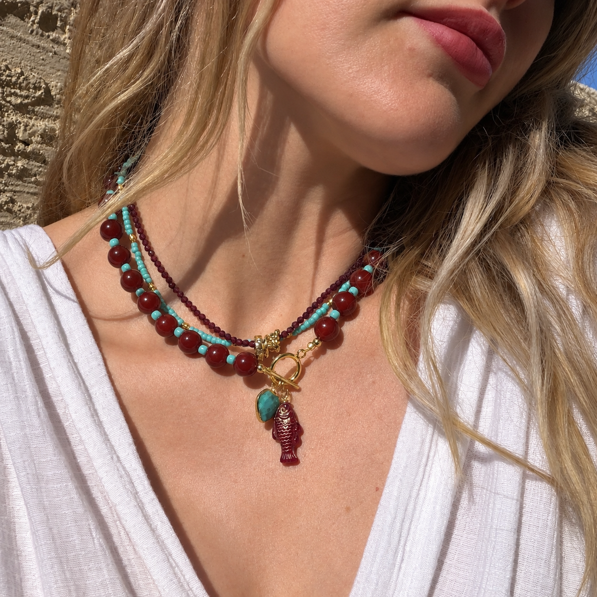 Carnelian Gemstone Beaded Toggle Necklace