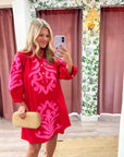 Isla Floral Baroque Dress-Red
