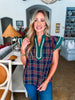 So Charmed Plaid Top-Navy