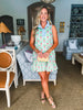 Retro Palms Mini Dress-Green