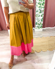 Fairmont Colorblock Skirt-Camel/Hot Pink