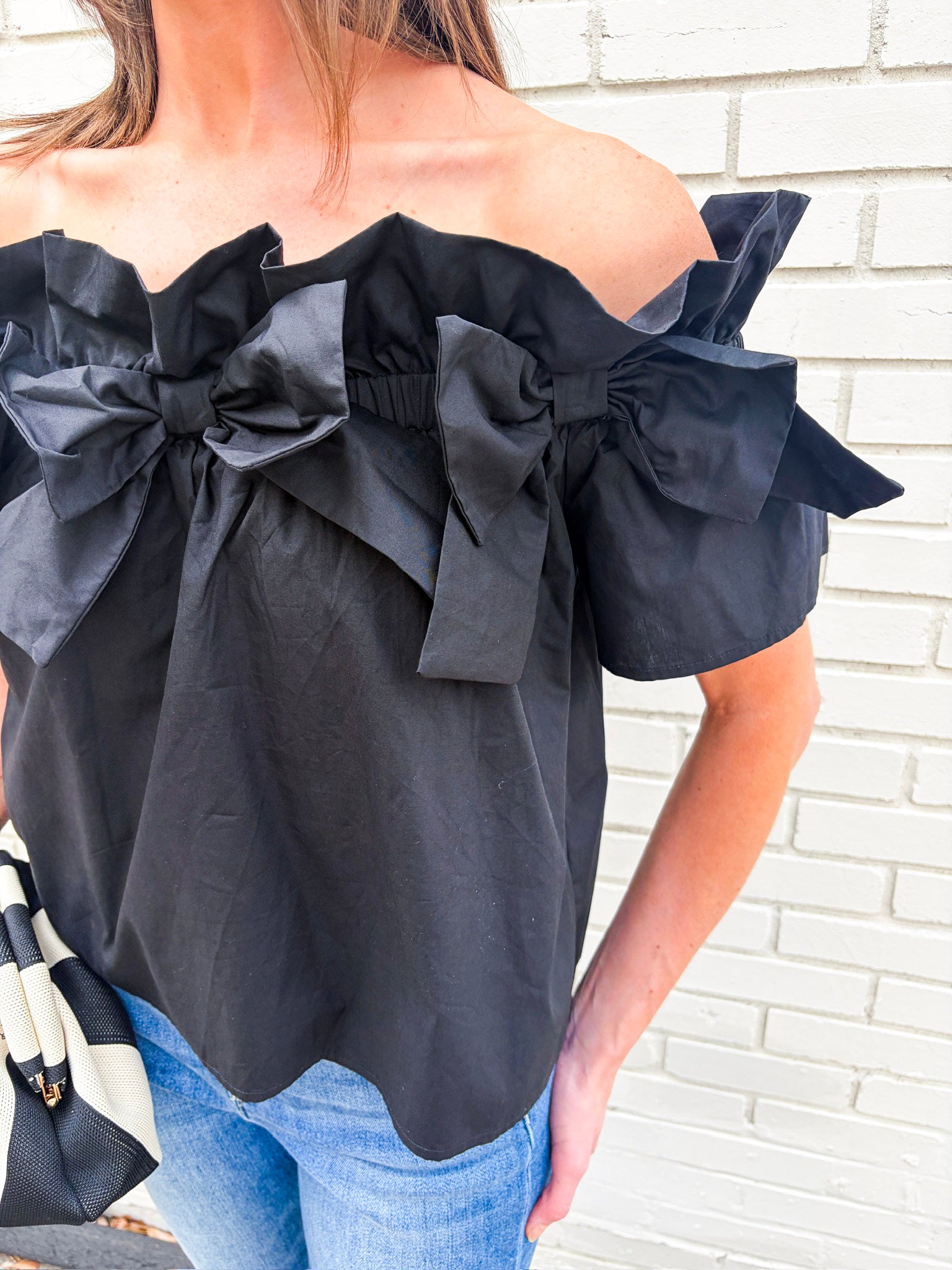Great Night Off Shoulder Top-Black