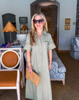 Weekend Chic Woven Midi Dress-Sage