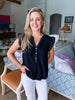 Ruffled Cap Sleeve Top-Black