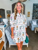 Floral Panel Mini Dress-Ecru