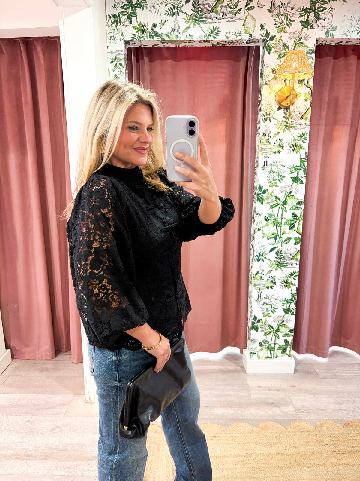 The Mandarin Lace Top-Black