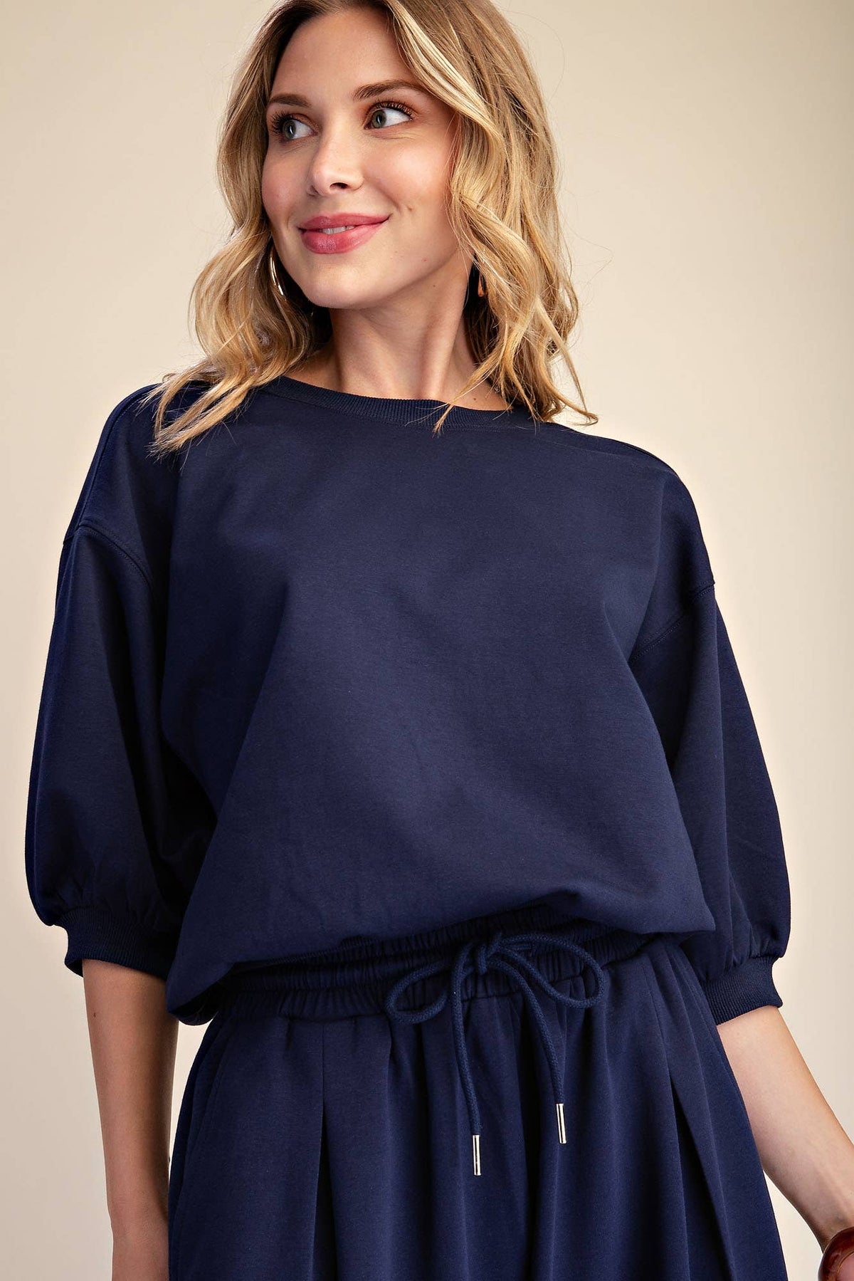 Eleanor Bubble Sleeve Sweatshirt-Navy