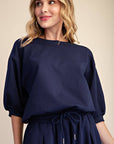 Eleanor Bubble Sleeve Sweatshirt-Navy