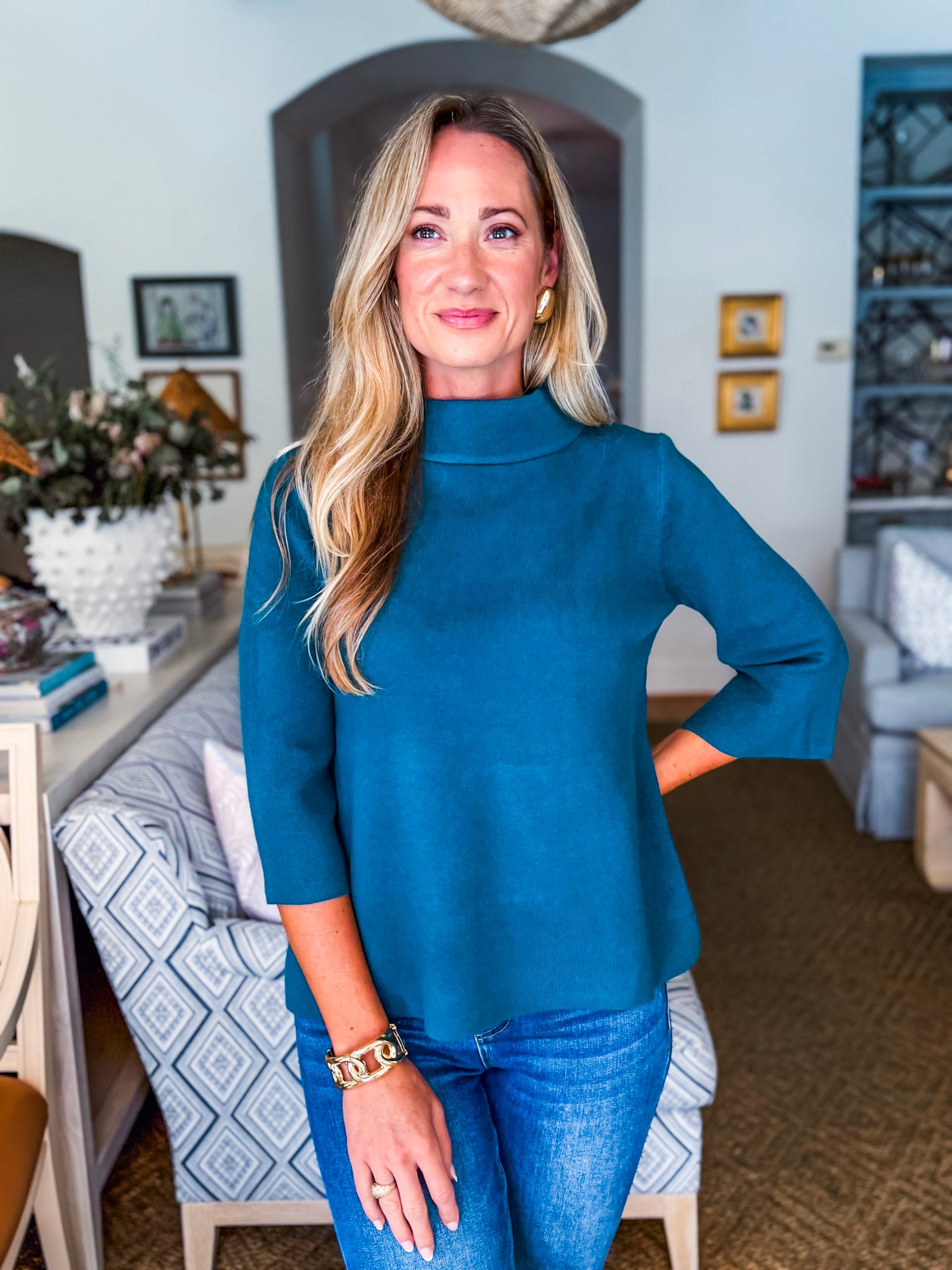 Sweet and Soft Pull Over Sweater-Teal Green