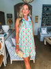 Retro Palms Mini Dress-Green