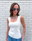 Lila Scallop Knit Top-Cream