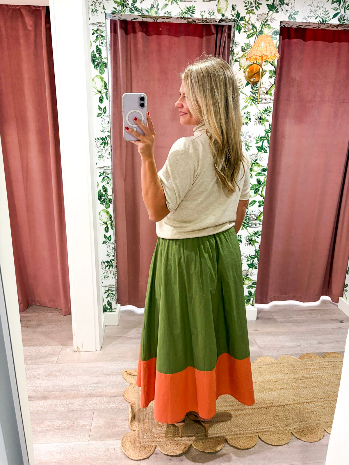 Fairmont Colorblock Skirt-Salmon/Olive
