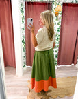 Fairmont Colorblock Skirt-Salmon/Olive