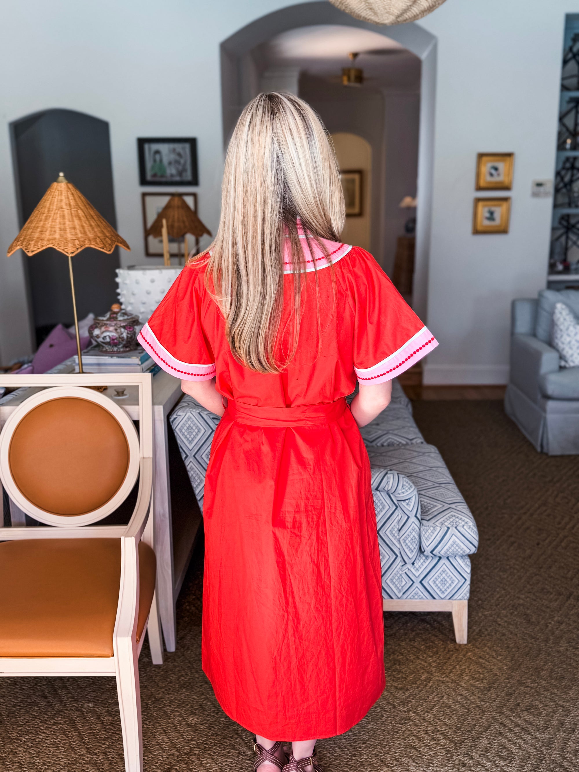 Market Walks Belted Dress-Orange Red