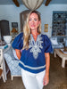Feeling Breezy Embroidered Top-Navy
