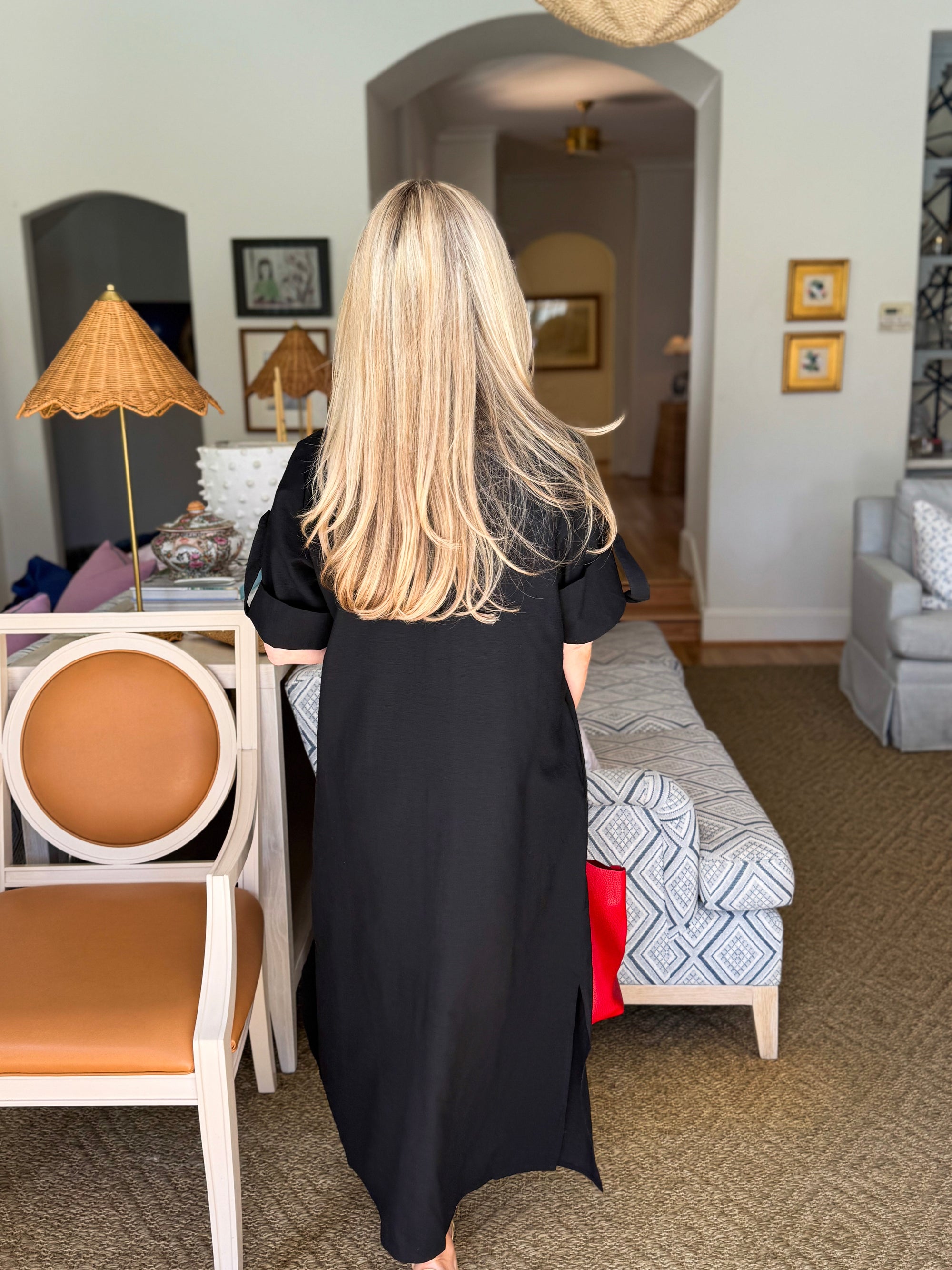 Weekend Chic Woven Midi Dress-Black