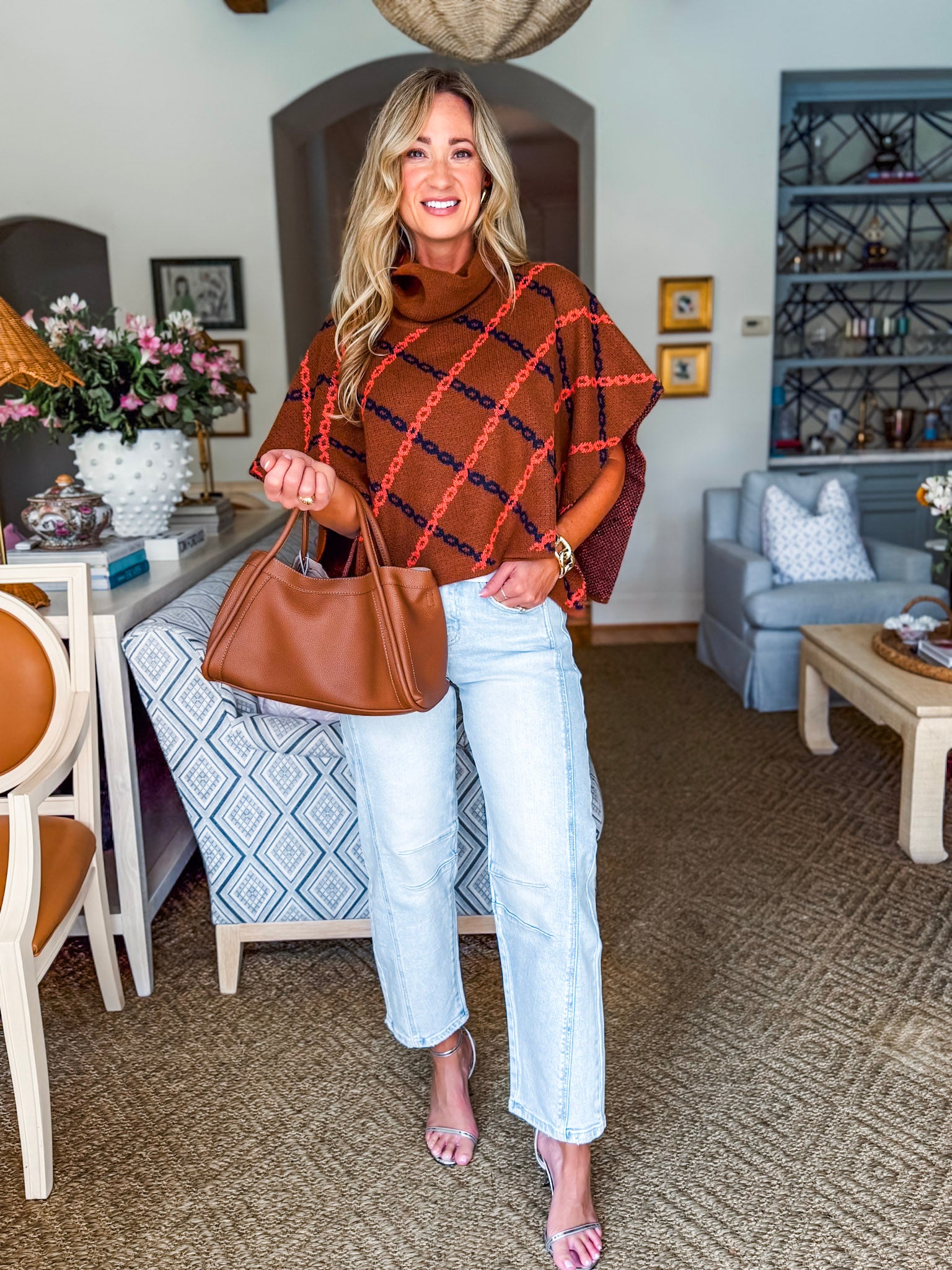 Chain Print Knit Poncho