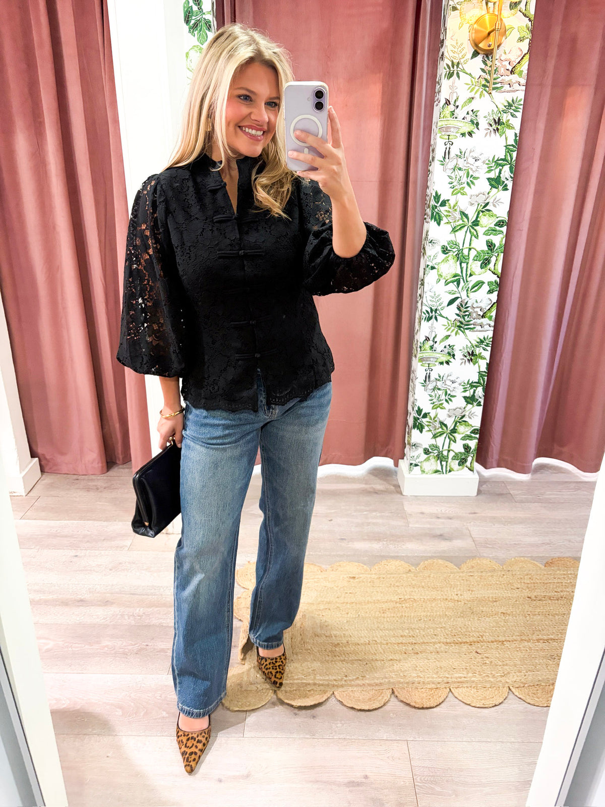 The Mandarin Lace Top-Black