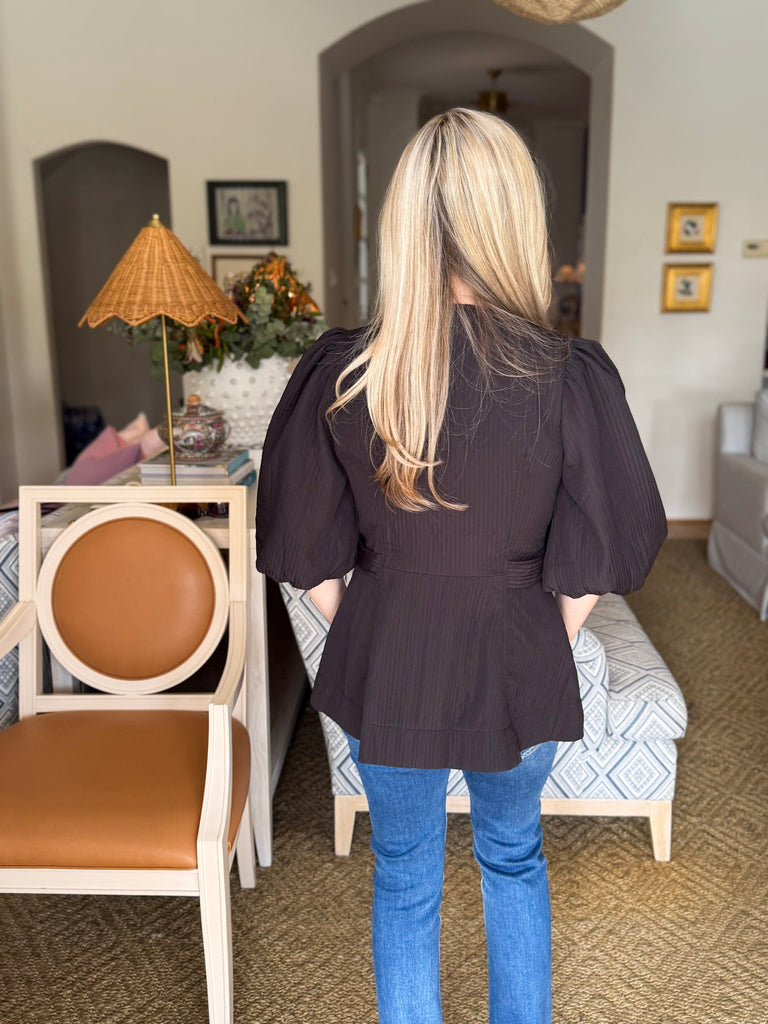 Cityscape Chic Peplum Top-Black