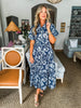 Floral Elegance Midi Dress-Navy