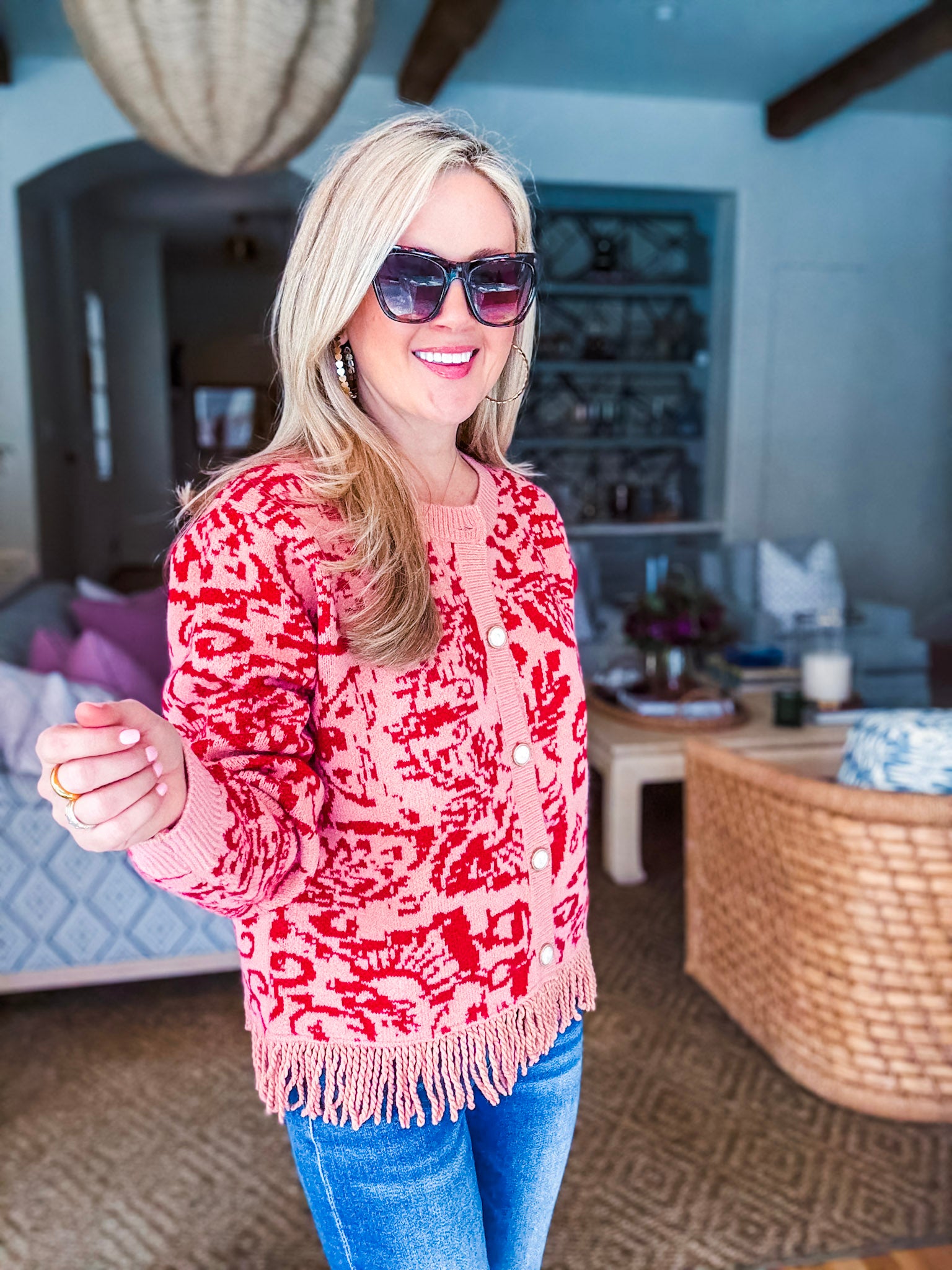 Elegant Approach Fringe Cardigan-Coral Red