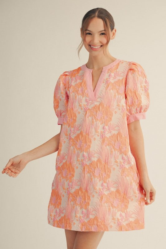 La Fleur Jacquard Dress-Peach