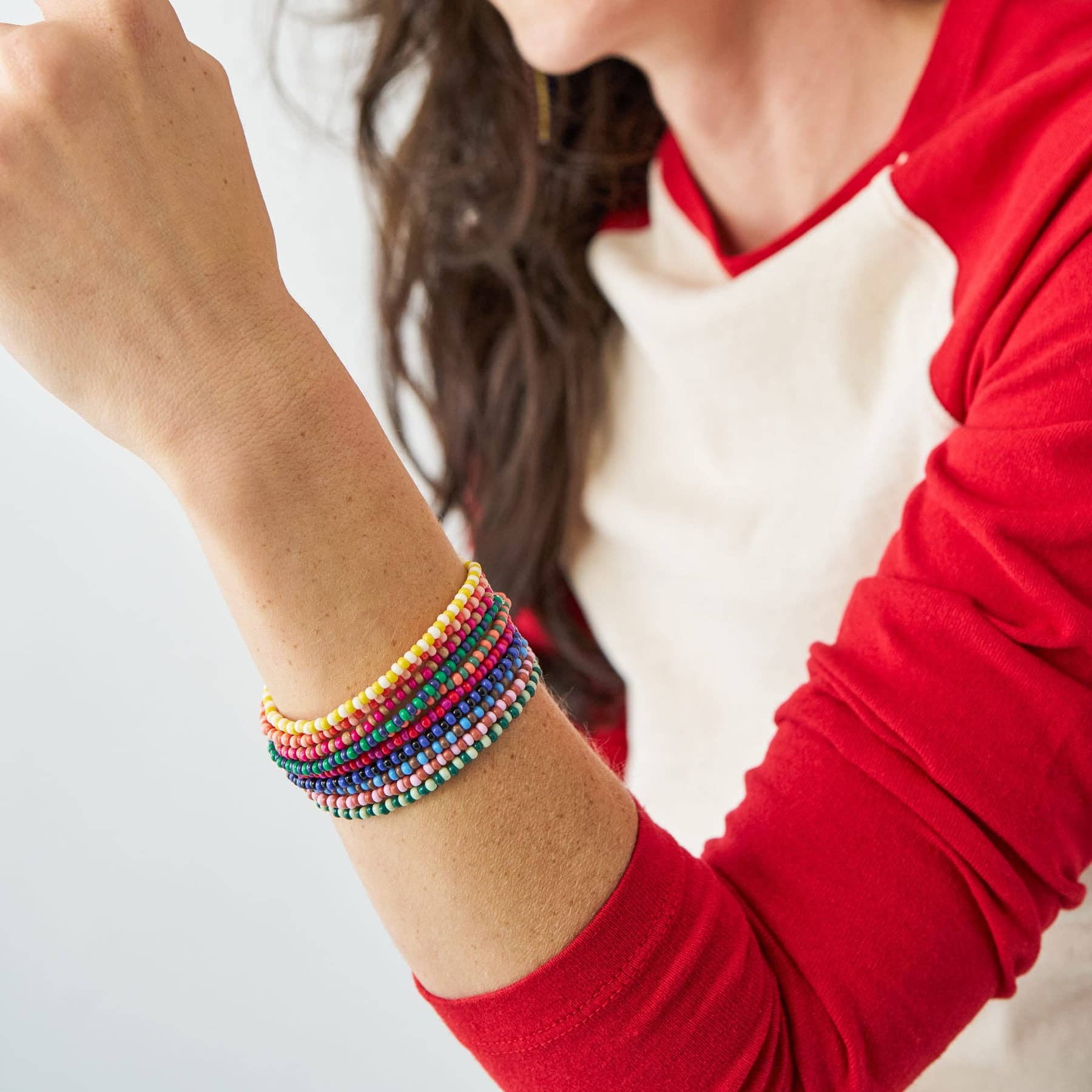 Sage Beaded Stretch Bracelets-Multi