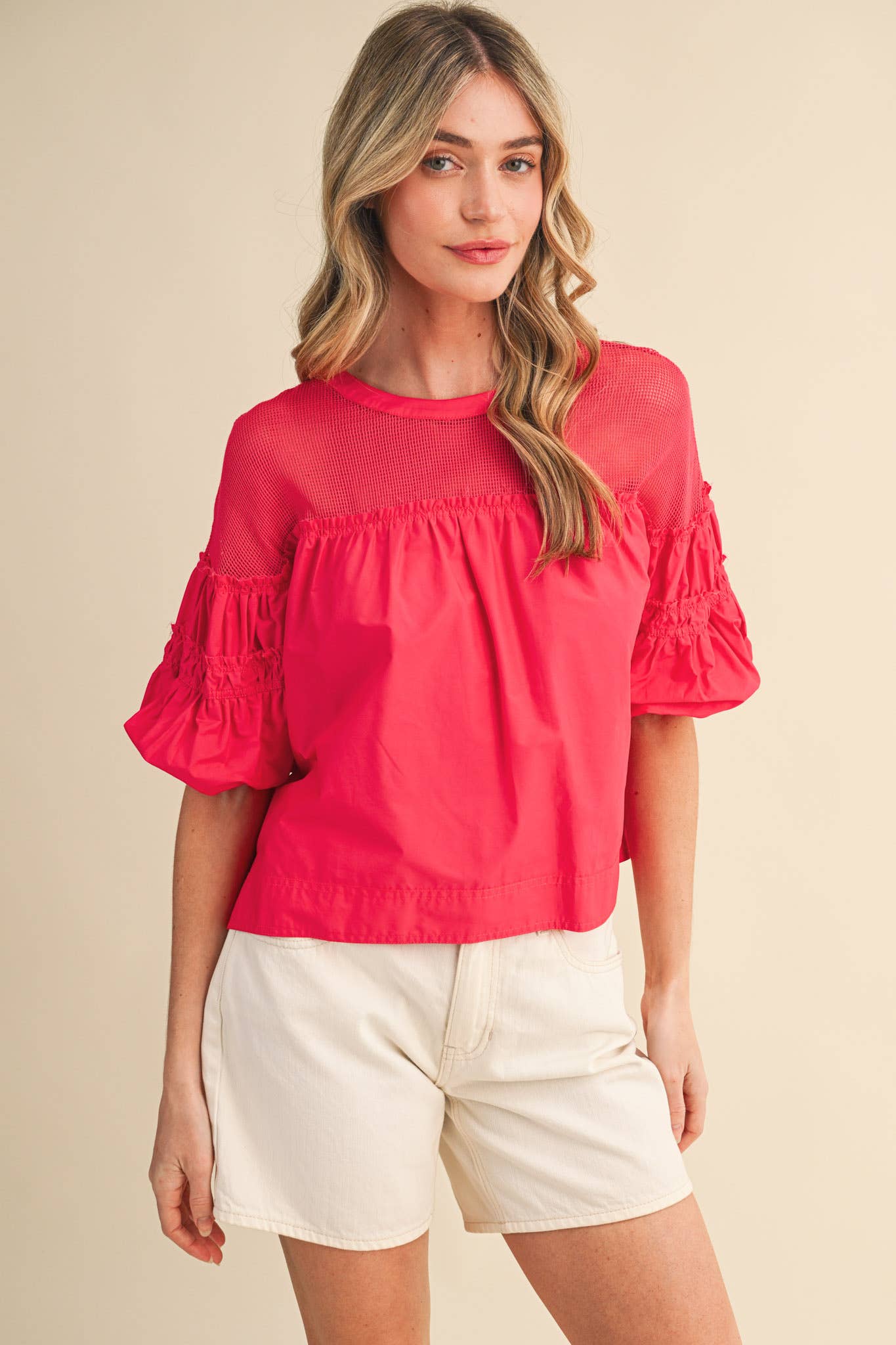 Sheer Romance Bubble Top-Raspberry Pink