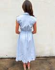 Garden Cutwork Embroidered Midi Dress-Chambray