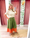 Fairmont Colorblock Skirt-Salmon/Olive