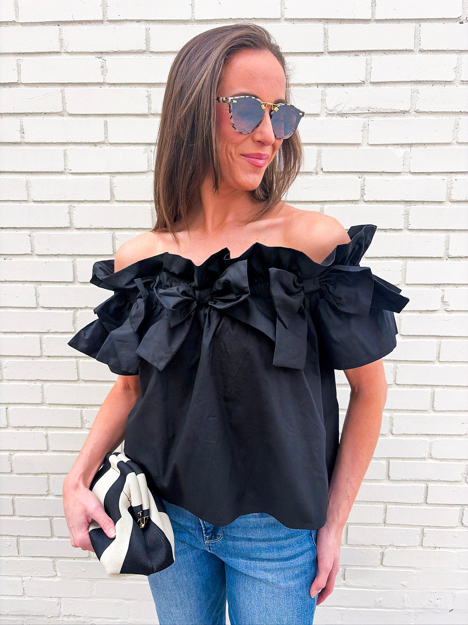 Great Night Off Shoulder Top-Black