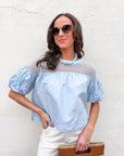Sheer Romance Bubble Top-Sky Blue