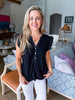 Ruffled Cap Sleeve Top-Black