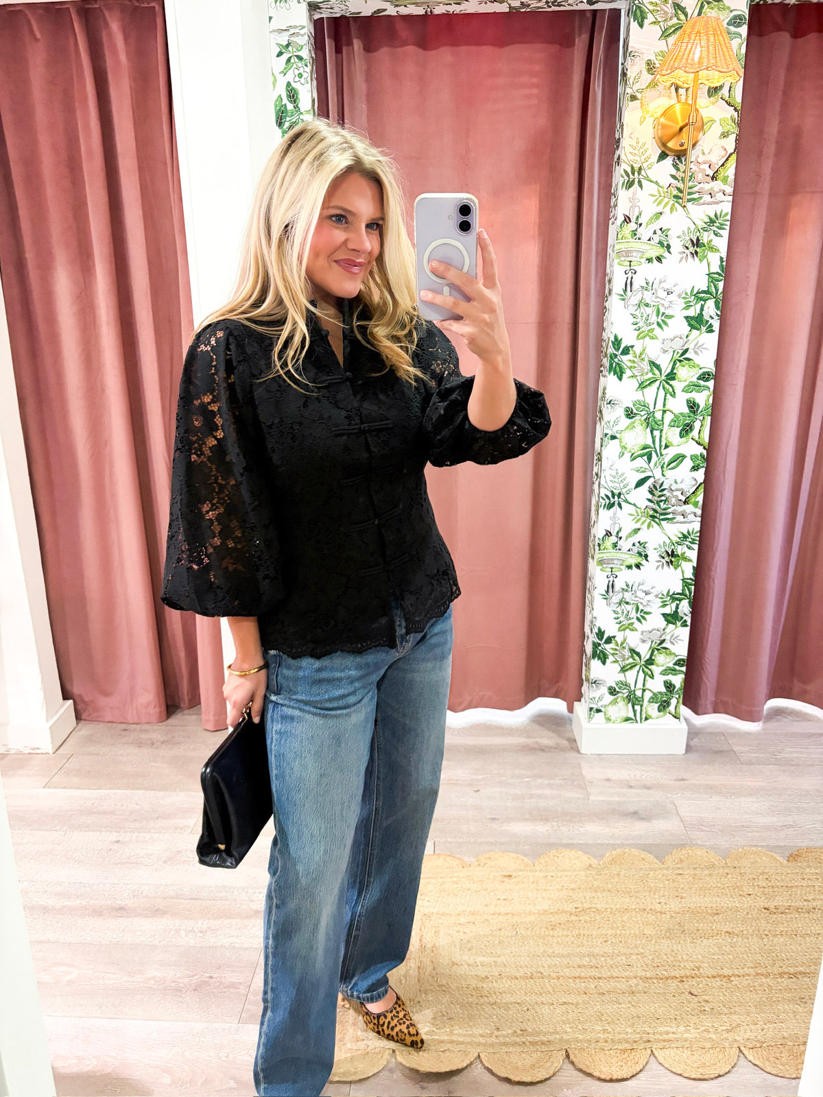 The Mandarin Lace Top-Black