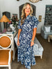 Floral Elegance Midi Dress-Navy