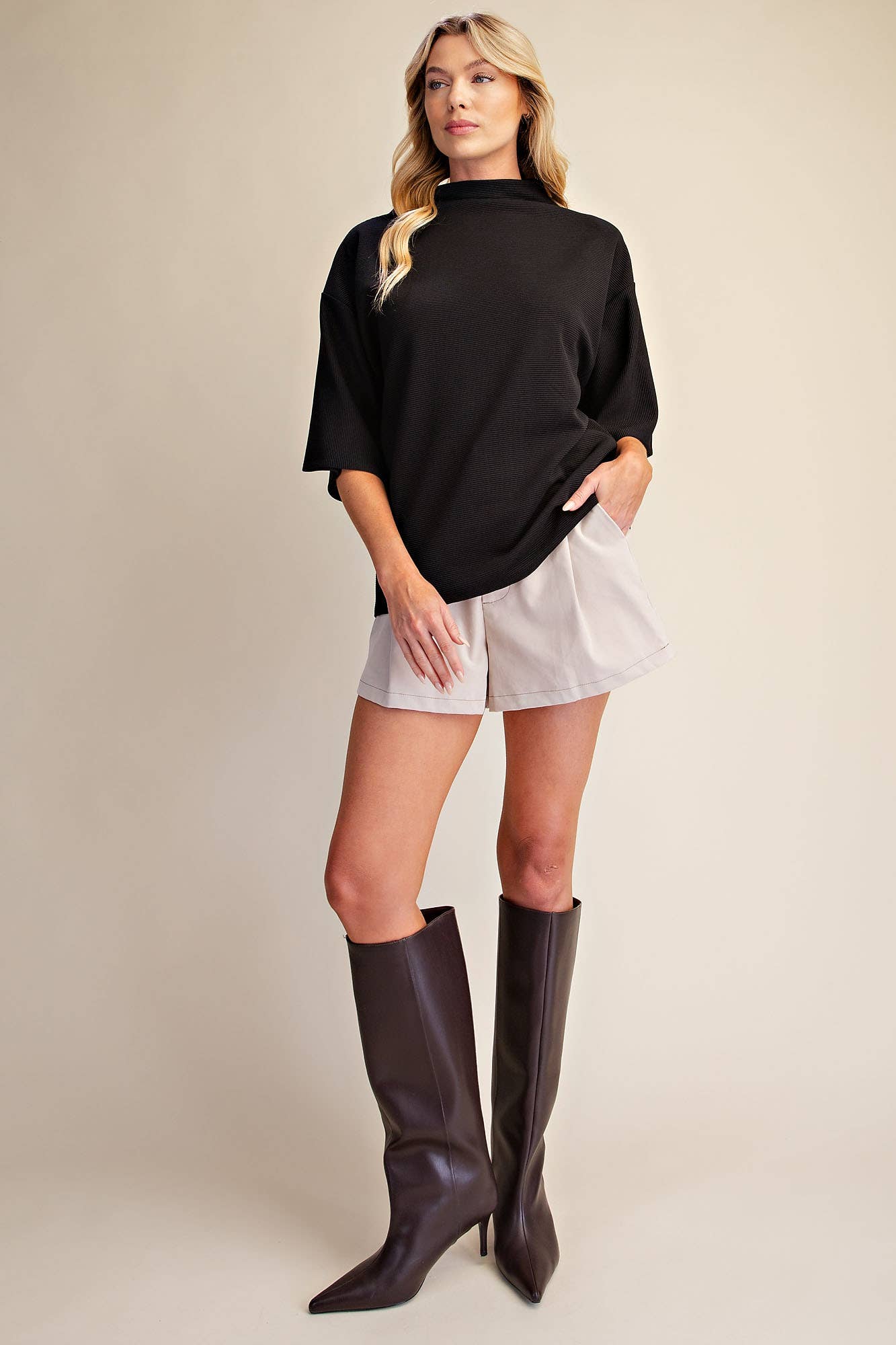 Old Mill Mock Neck Top-Black