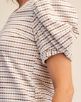 Sunny Stripe Puff Sleeve Top-Beige