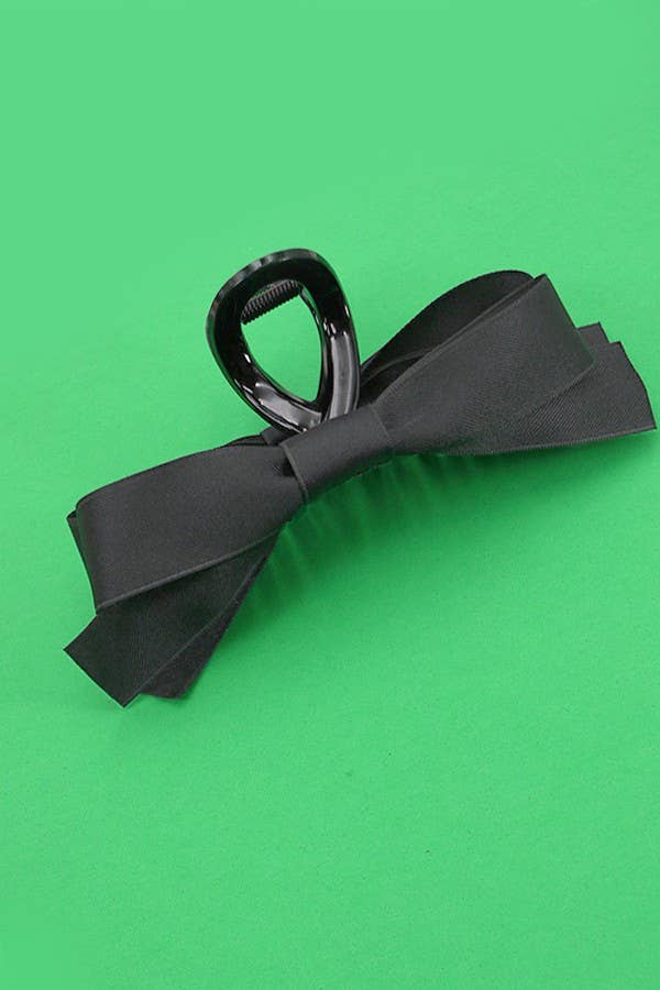 Silky Ribbon Bow Claw Clip- Black