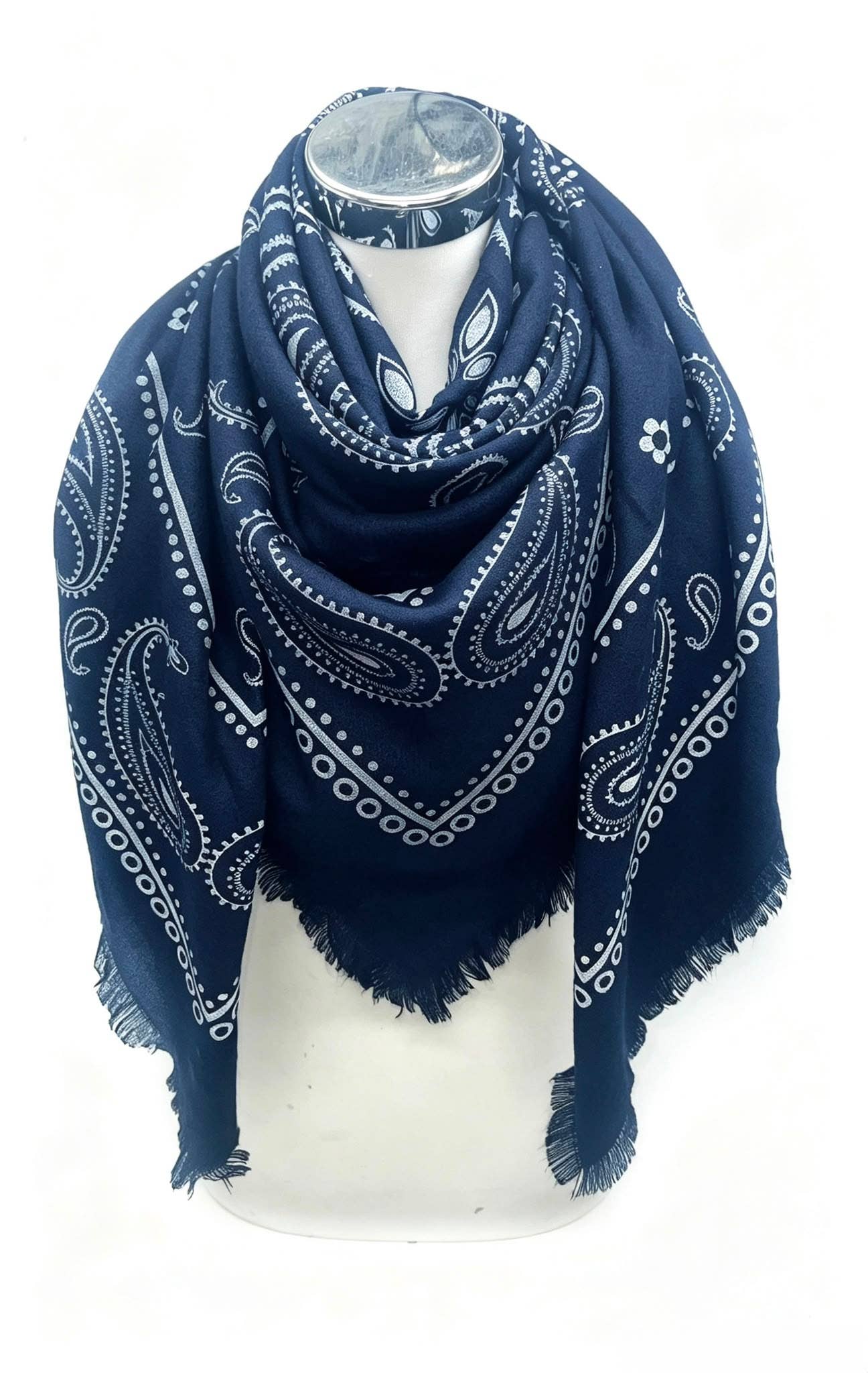 Old Town Paisley Scarf-Navy Blue