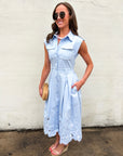 Garden Cutwork Embroidered Midi Dress-Chambray