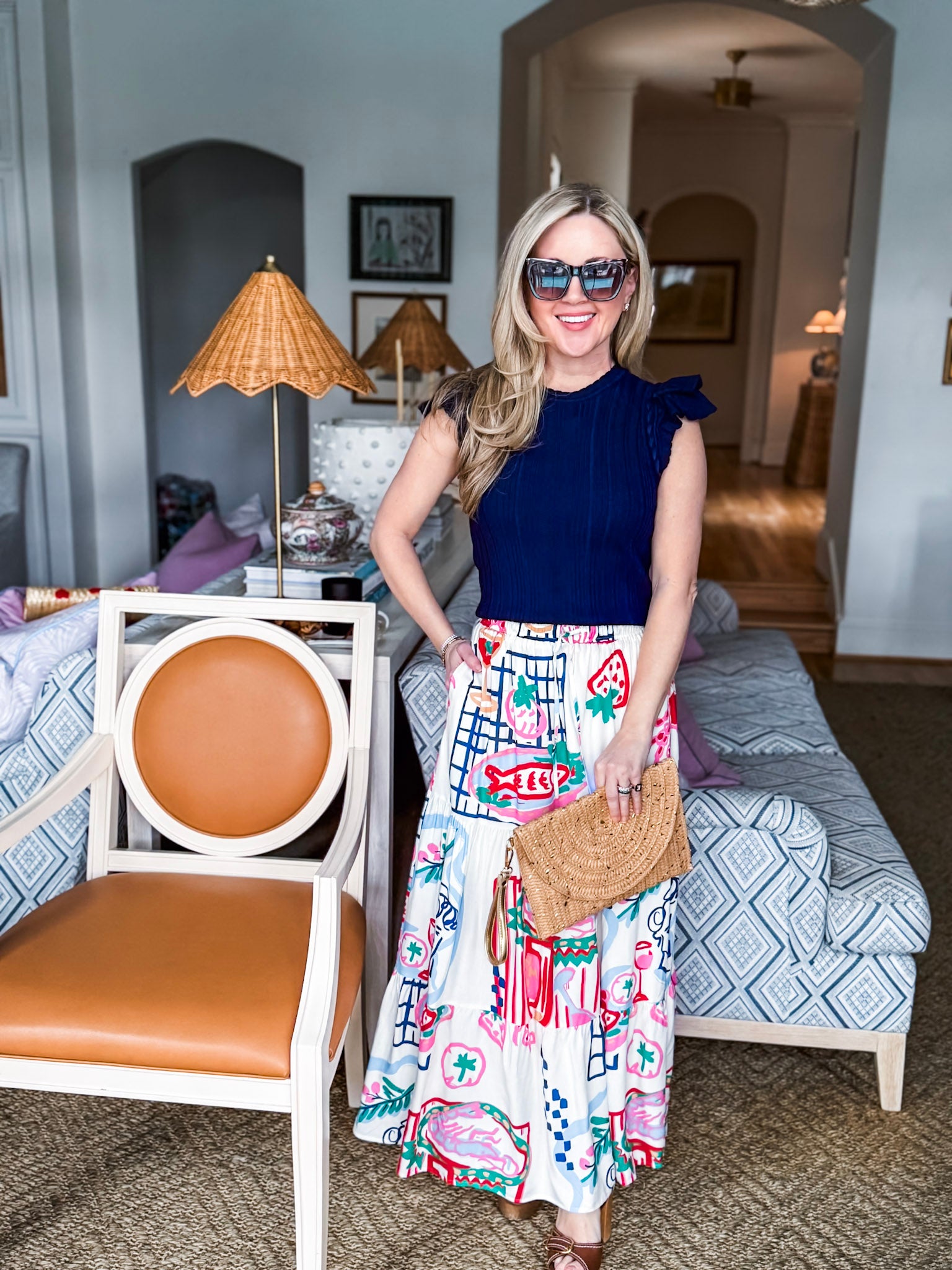 Paris Charm Ruffled Knit Top-Navy