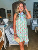Retro Palms Mini Dress-Green