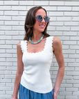 Lila Scallop Knit Top-Cream