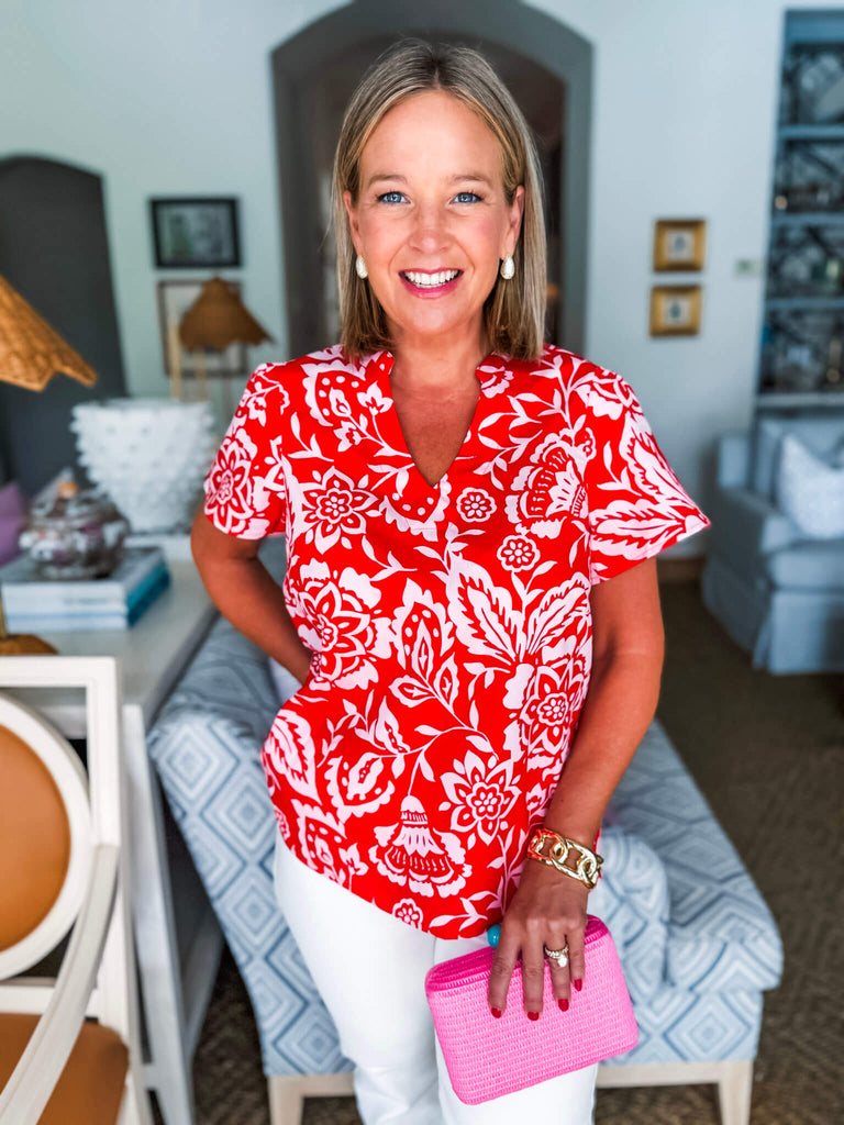 Hazen Floral Pleated Top