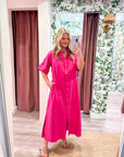 Weekend Chic Woven Midi Dress-Fuchsia