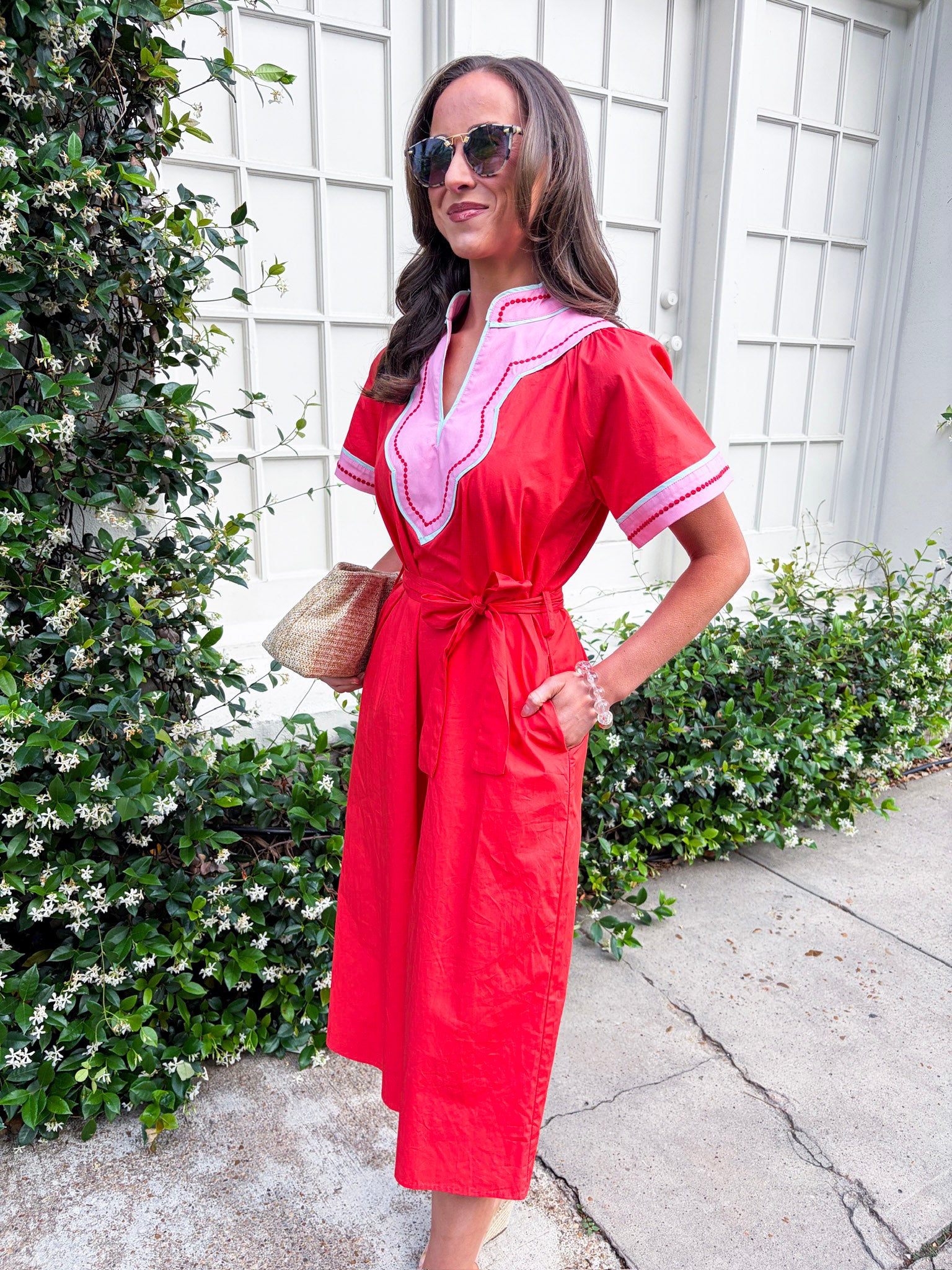 Market Walks Belted Dress-Orange Red