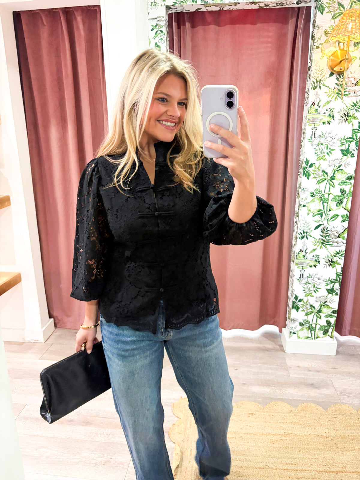 The Mandarin Lace Top-Black
